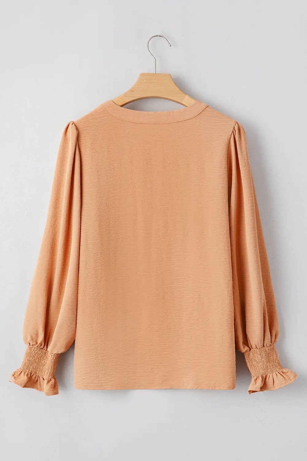 Grateful Threads Boutique Straw Yellow Shirred Cuff Notch Blouse - Blouses