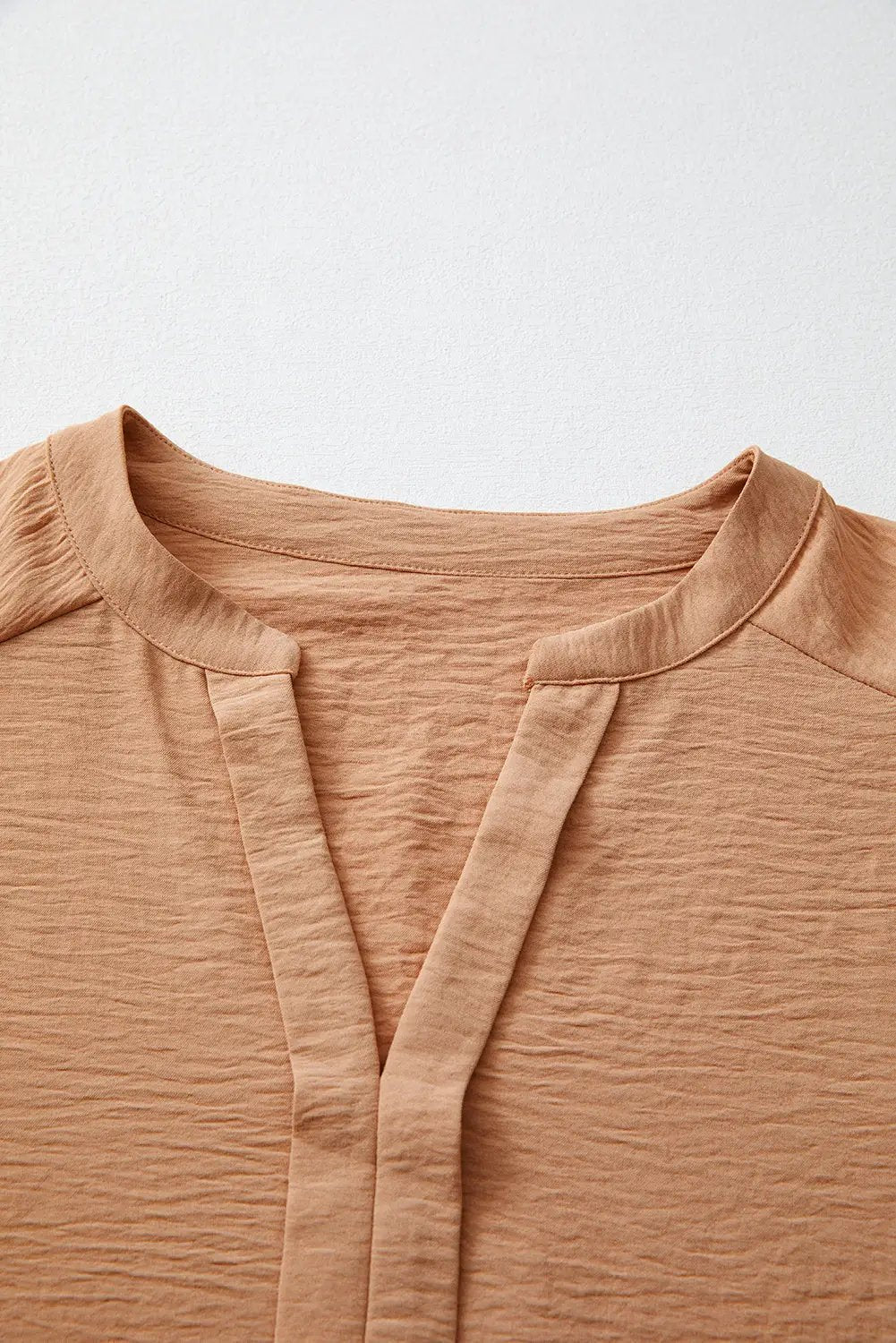 Grateful Threads Boutique Straw Yellow Shirred Cuff Notch Blouse - Blouses