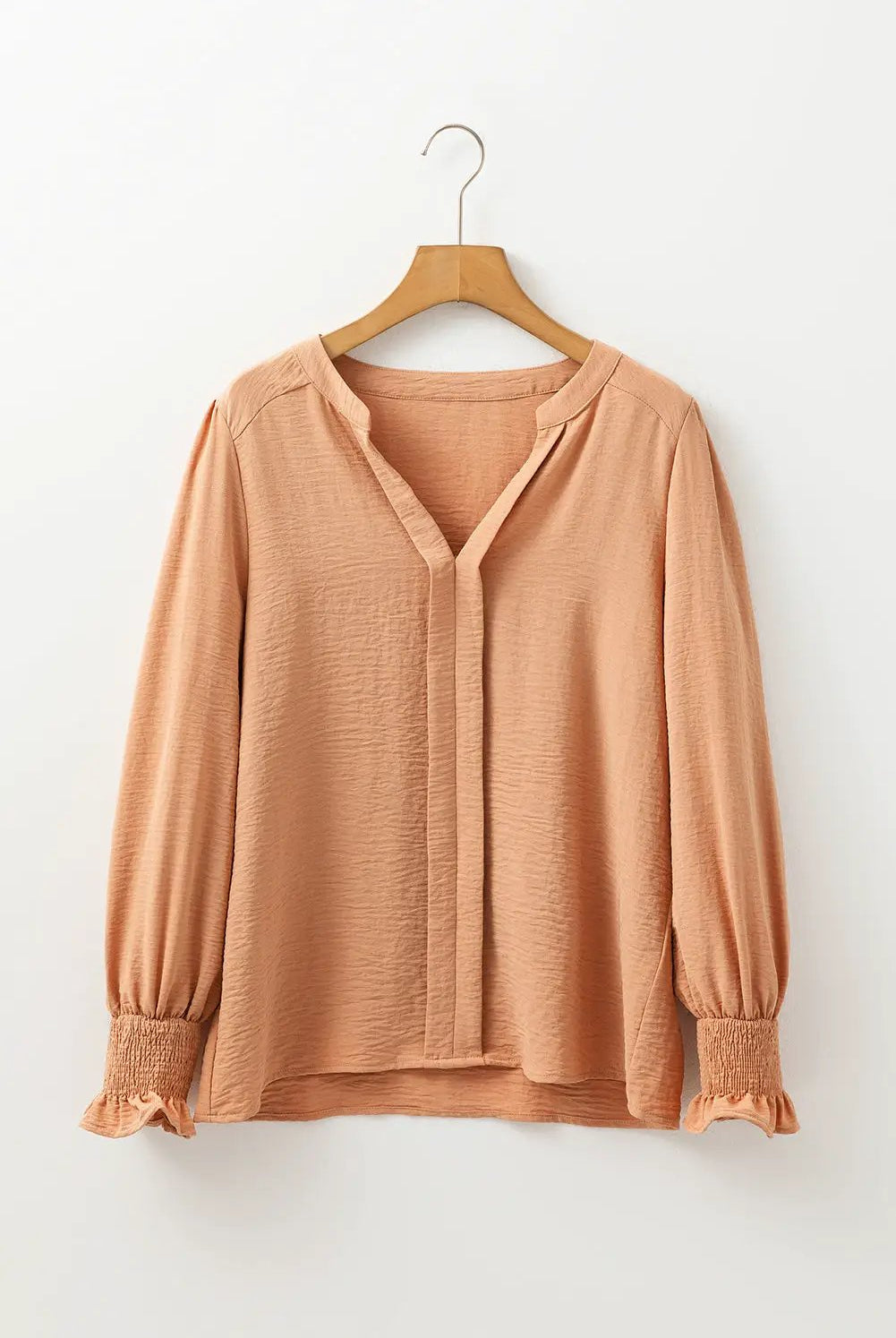 Grateful Threads Boutique Straw Yellow Shirred Cuff Notch Blouse - Blouses