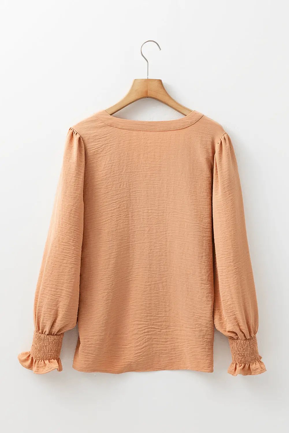 Grateful Threads Boutique Straw Yellow Shirred Cuff Notch Blouse - Blouses