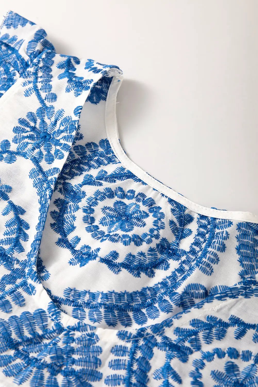 Grateful Threads Boutique Blue Boho Print Flutter Sleeve Crew Neck Blouse - Blouses Blue Boho Print Flutter Sleeve Crew Neck Blouse