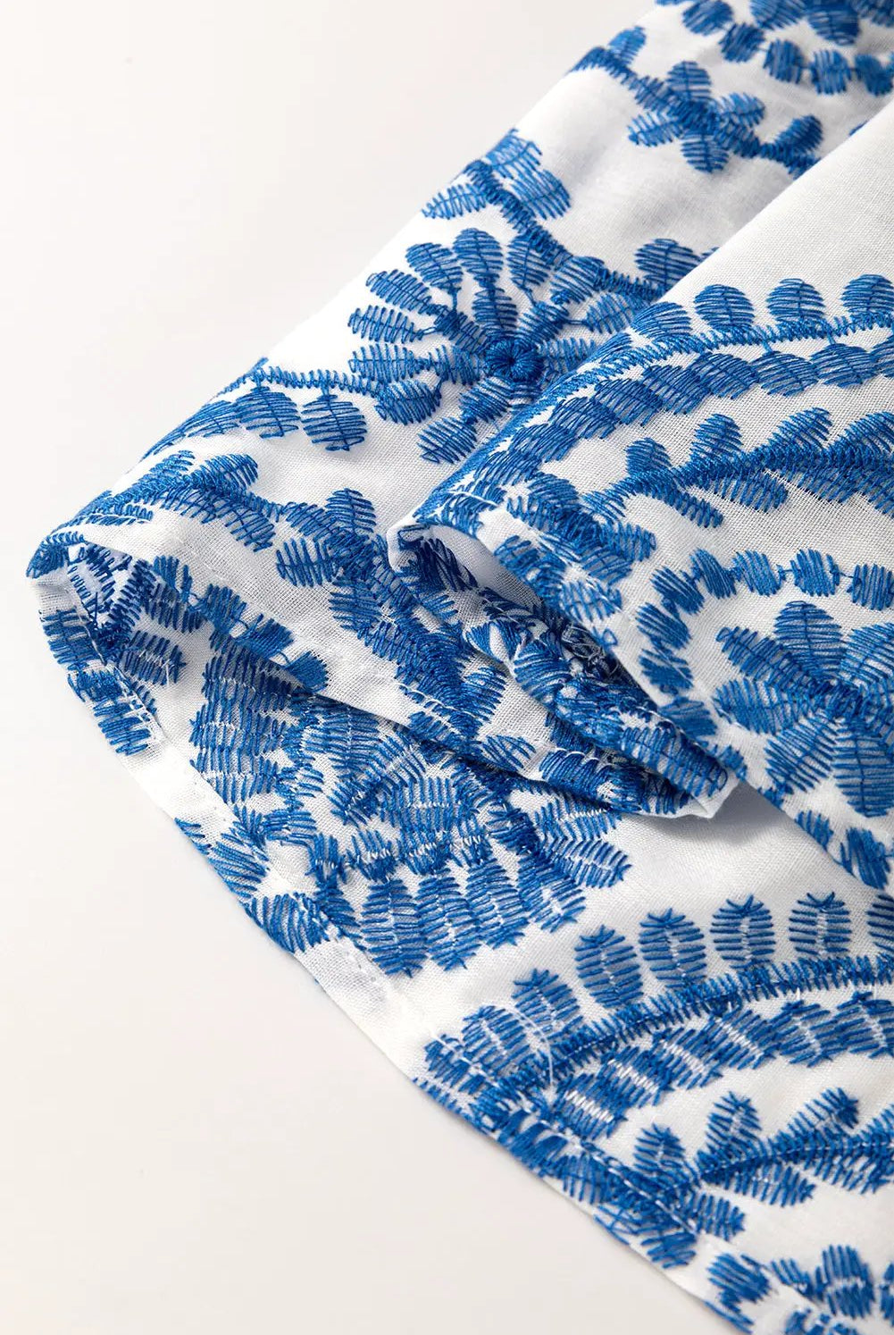 Grateful Threads Boutique Blue Boho Print Flutter Sleeve Crew Neck Blouse - Blouses Blue Boho Print Flutter Sleeve Crew Neck Blouse