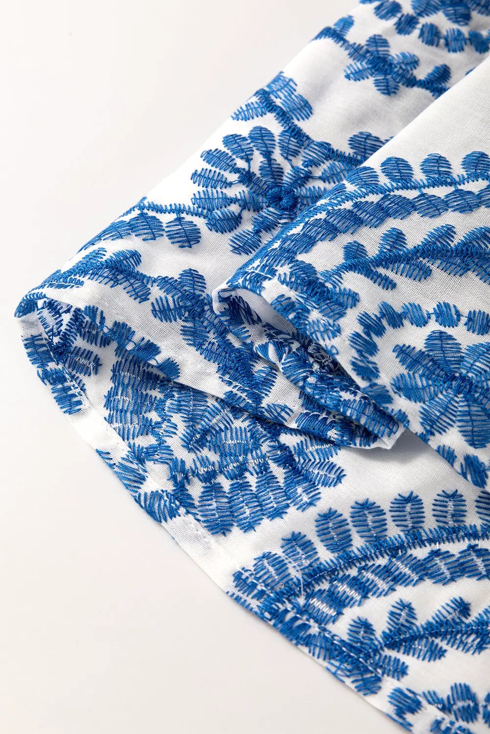 Grateful Threads Boutique Blue Boho Print Flutter Sleeve Crew Neck Blouse - Blouses Blue Boho Print Flutter Sleeve Crew Neck Blouse
