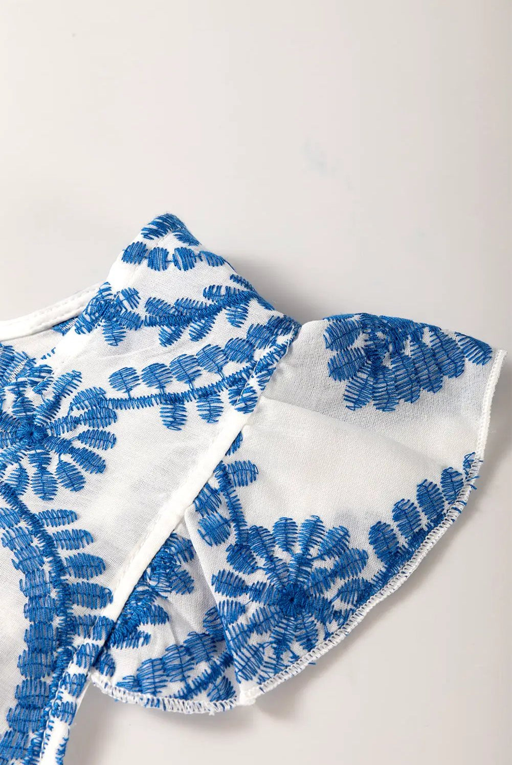 Grateful Threads Boutique Blue Boho Print Flutter Sleeve Crew Neck Blouse - Blouses Blue Boho Print Flutter Sleeve Crew Neck Blouse