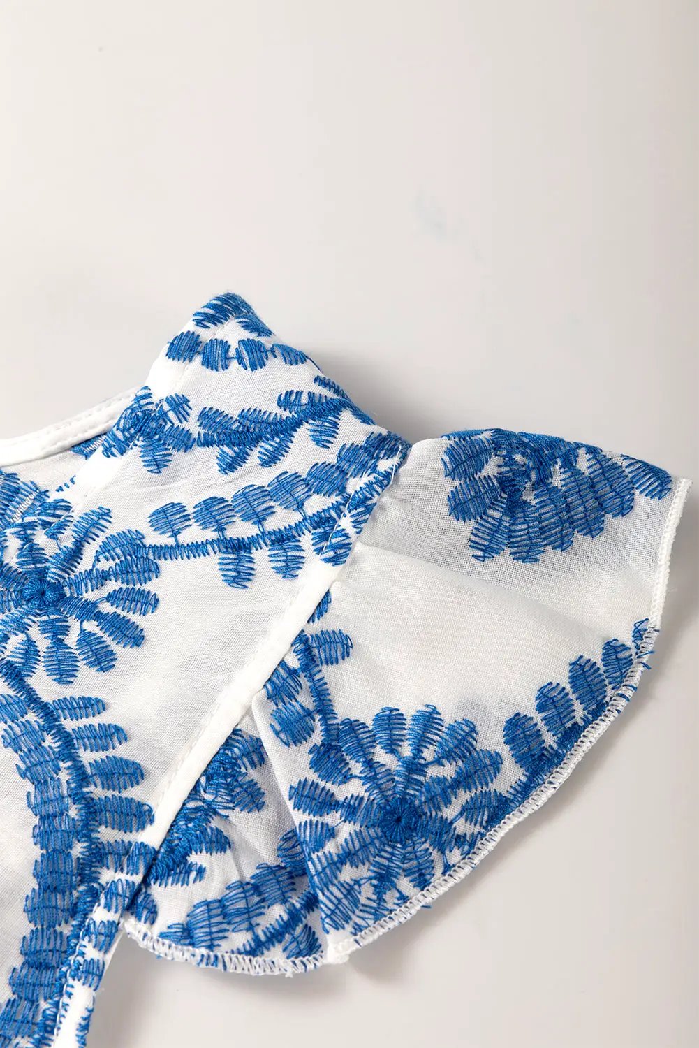 Grateful Threads Boutique Blue Boho Print Flutter Sleeve Crew Neck Blouse - Blouses Blue Boho Print Flutter Sleeve Crew Neck Blouse
