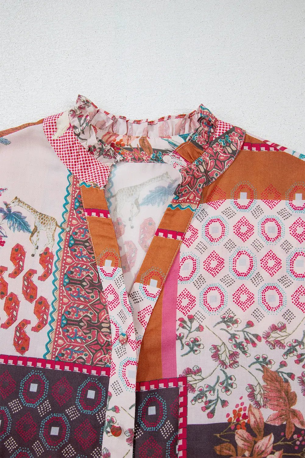 Grateful Threads Boutique Red Boho Bubble Sleeve Shirt - Shirts