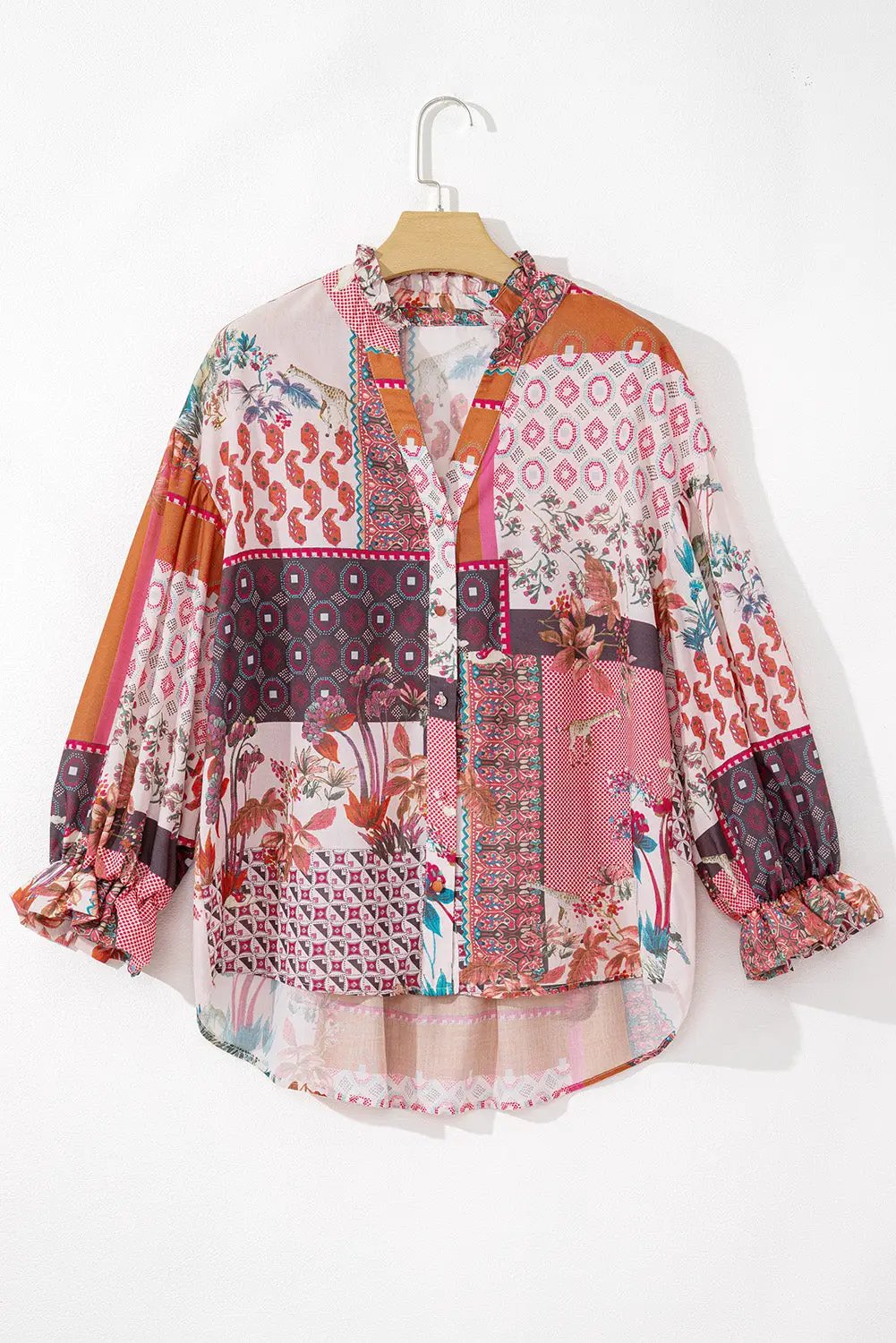 Grateful Threads Boutique Red Boho Bubble Sleeve Shirt - Shirts