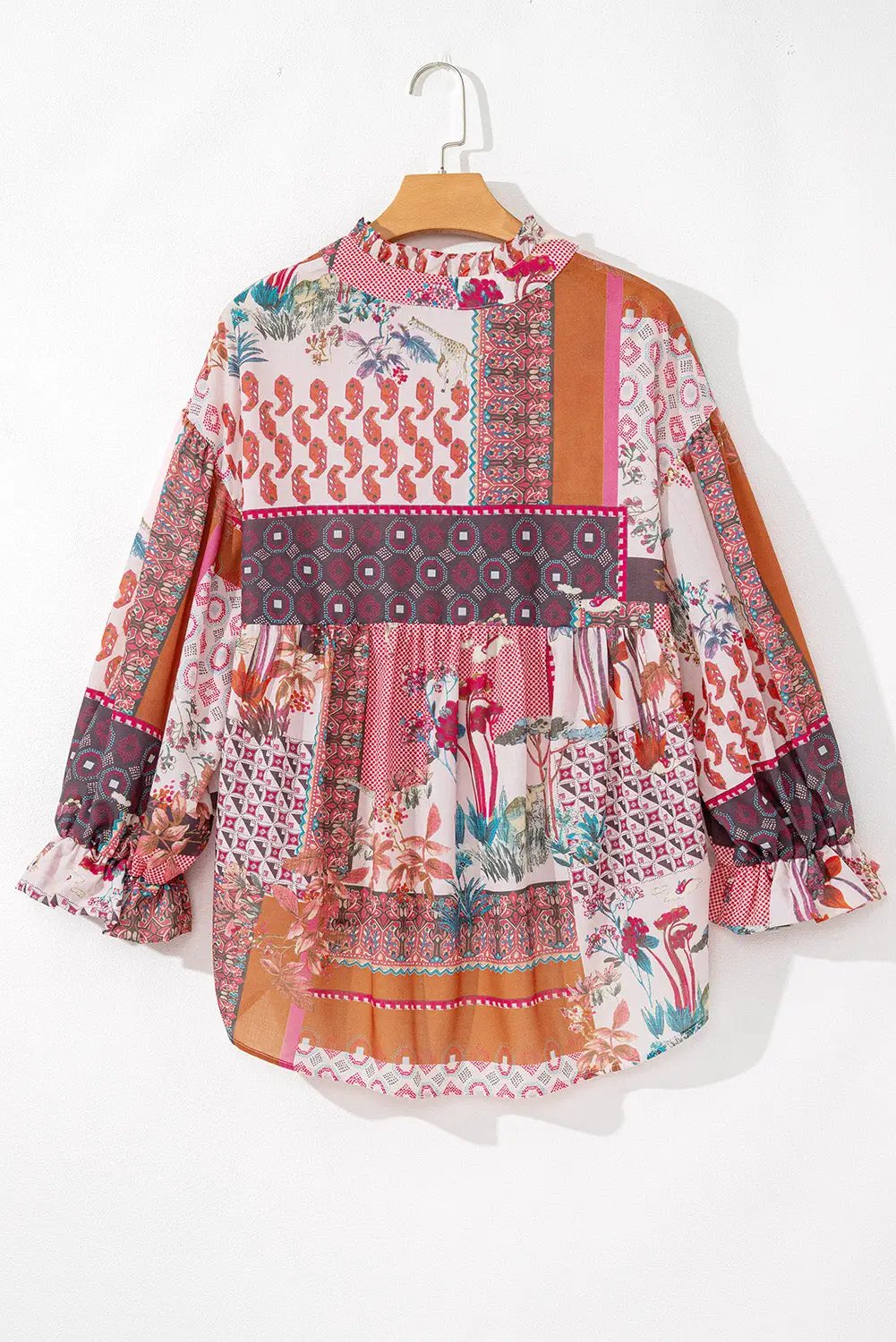 Grateful Threads Boutique Red Boho Bubble Sleeve Shirt - Shirts