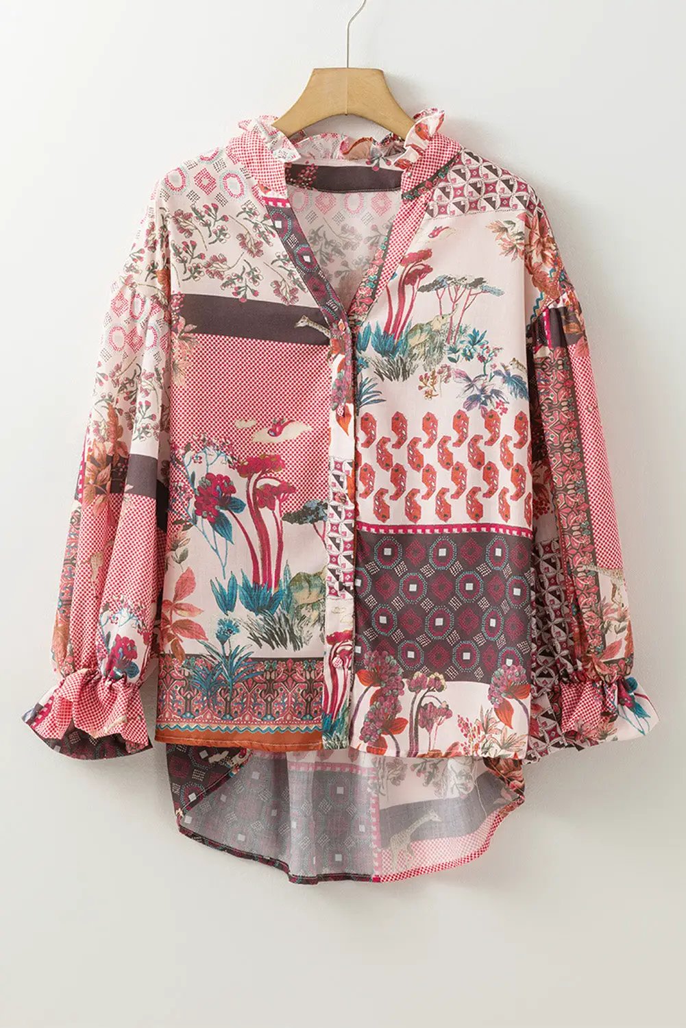 Grateful Threads Boutique Red Boho Bubble Sleeve Shirt - Shirts