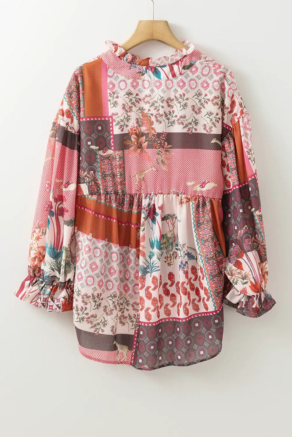 Grateful Threads Boutique Red Boho Bubble Sleeve Shirt - Shirts