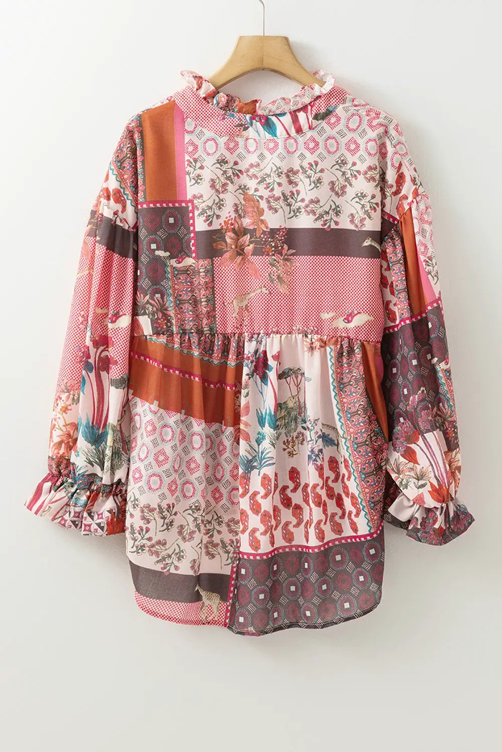 Grateful Threads Boutique Red Boho Bubble Sleeve Shirt - Shirts