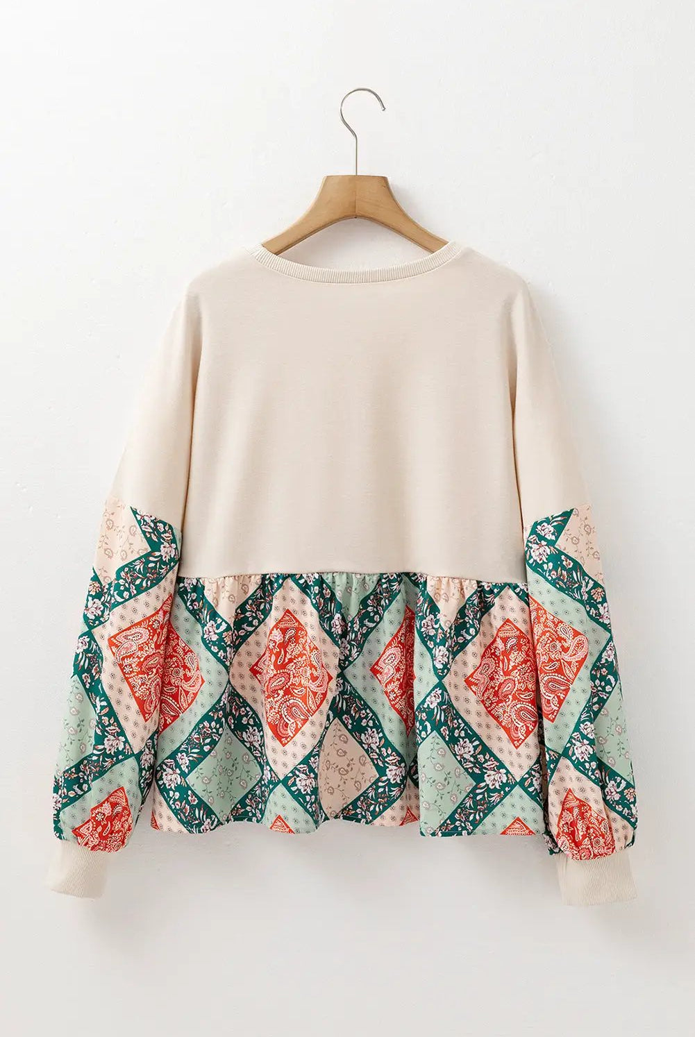 Grateful Threads Boutique Jet Stream Paisley Geometric Patchwork Crew Neck Loose Fit Top - Tunics Jet Stream Paisley Geometric Patchwork Crew Neck Loose Fit Top