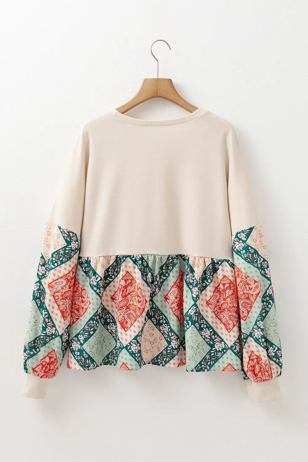 Grateful Threads Boutique Jet Stream Paisley Geometric Patchwork Crew Neck Loose Fit Top - Tunics Jet Stream Paisley Geometric Patchwork Crew Neck Loose Fit Top