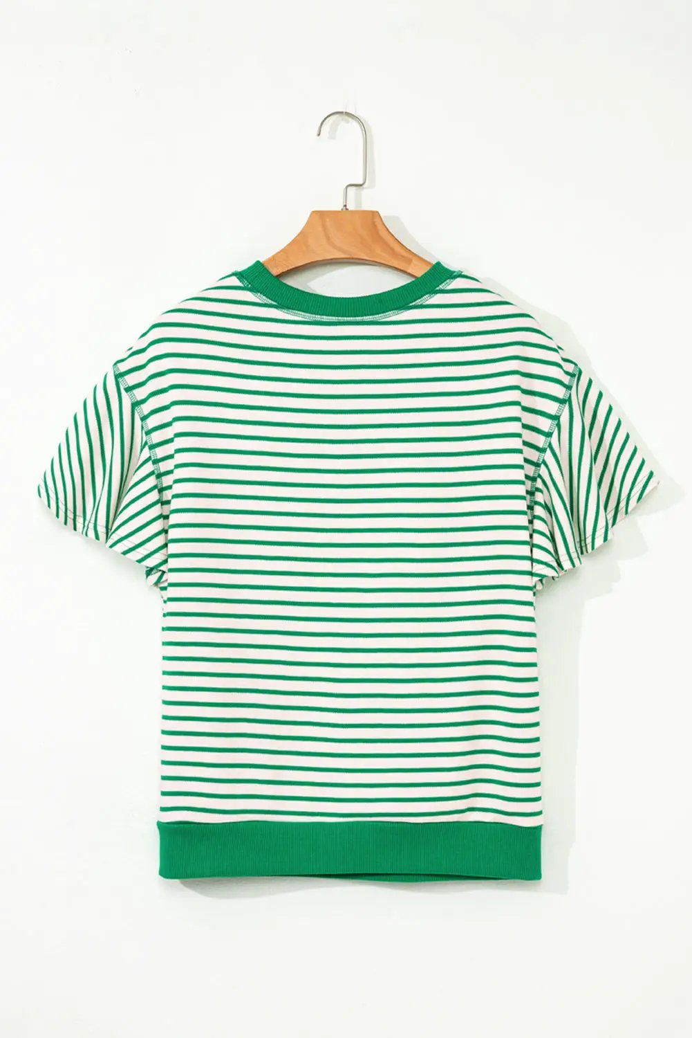 Grateful Threads Boutique Bright Green Contrast Detail Striped Ruffle Short Sleeve Top - Blouses Bright Green Contrast Detail Striped Ruffle Short Sleeve Top