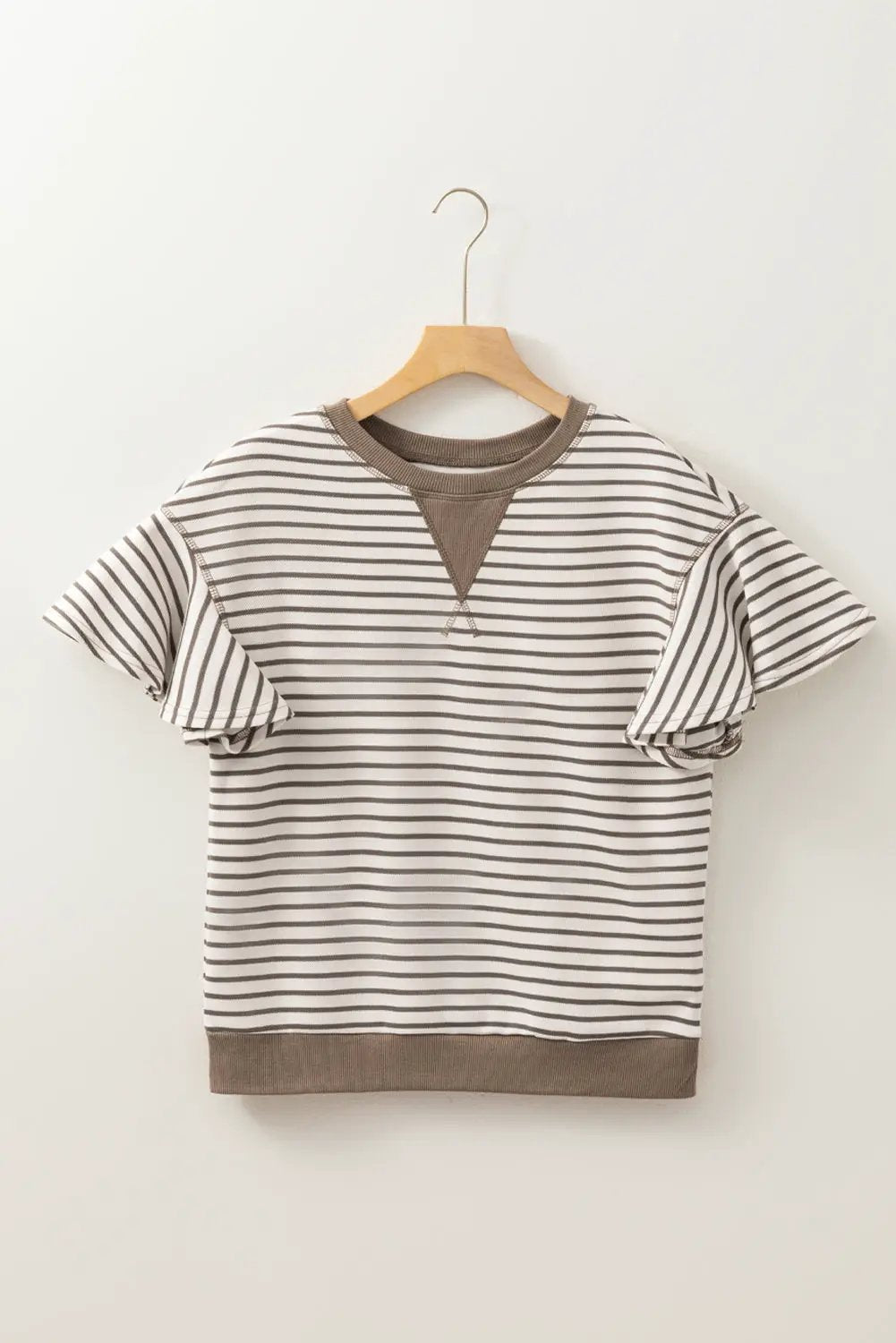 Grateful Threads Boutique Parchment Contrast Detail Striped Ruffle Short Sleeve Top - Shirts Parchment Contrast Detail Striped Ruffle Short Sleeve Top