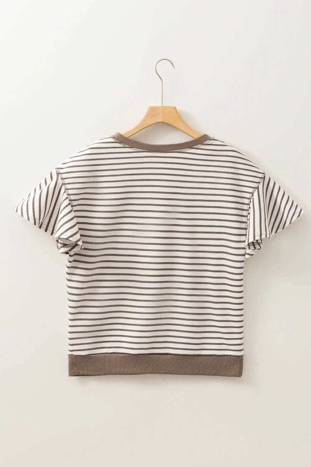 Grateful Threads Boutique Parchment Contrast Detail Striped Ruffle Short Sleeve Top - Shirts Parchment Contrast Detail Striped Ruffle Short Sleeve Top