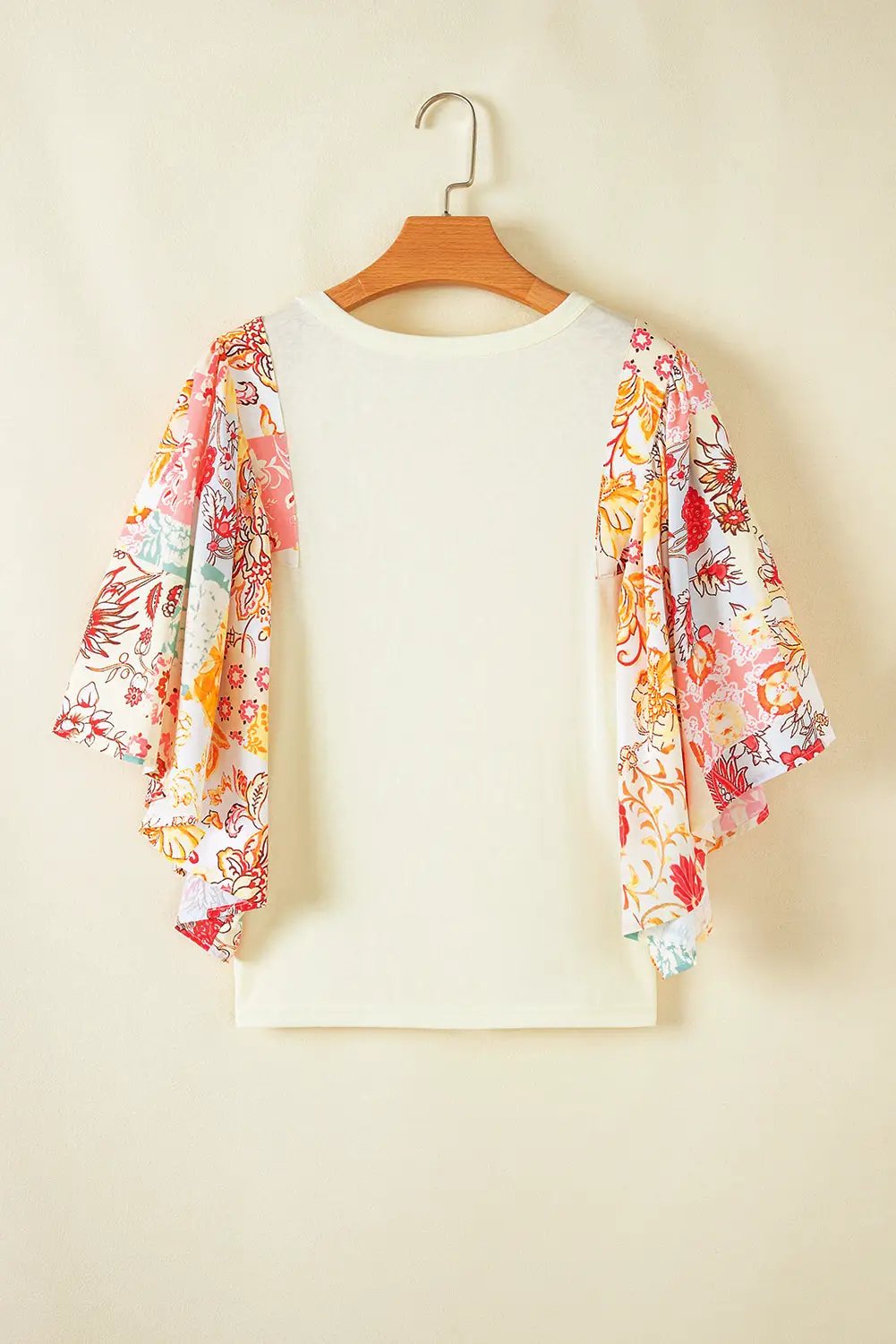 Grateful Threads Boutique Beige Floral Patchwork Half Batwing Sleeve Blouse - Blouses