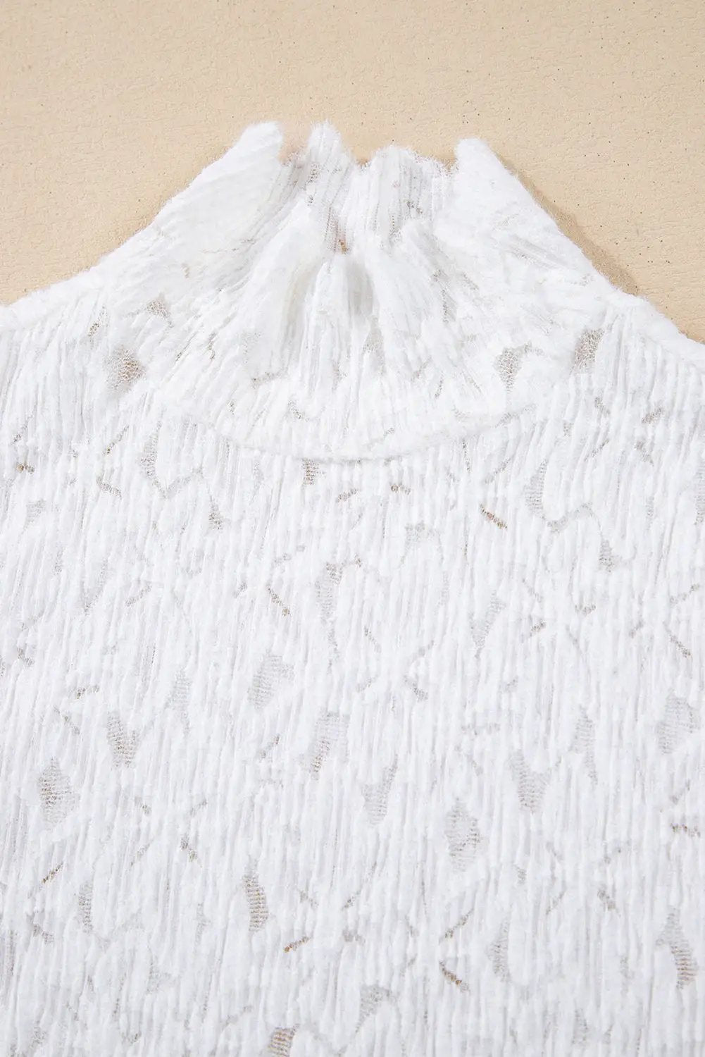 Grateful Threads Boutique White Flower Mock Neck Lace Top - Shirts