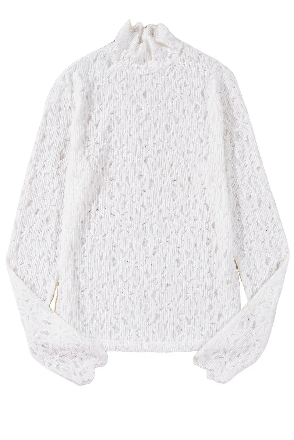 Grateful Threads Boutique White Flower Mock Neck Lace Top - Shirts