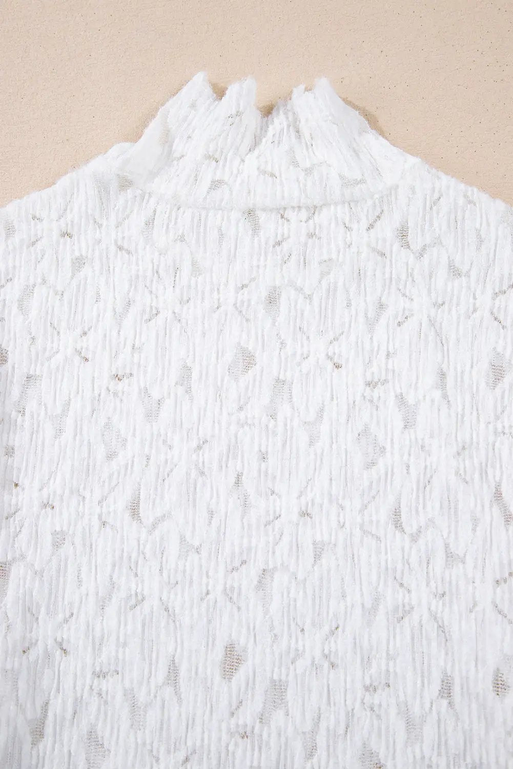 Grateful Threads Boutique White Flower Mock Neck Lace Top - Shirts