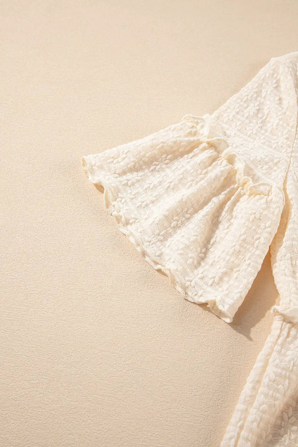 Grateful Threads Boutique Beige Lace Ruffled Peplum Blouse – Feminine, Flirty & Versatile - Blouses