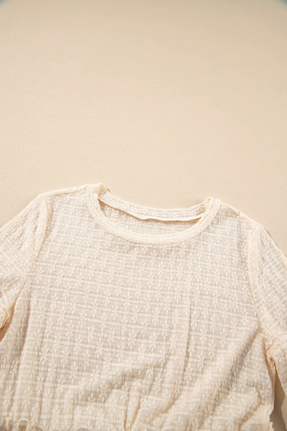 Grateful Threads Boutique Beige Lace Ruffled Peplum Blouse – Feminine, Flirty & Versatile - Blouses