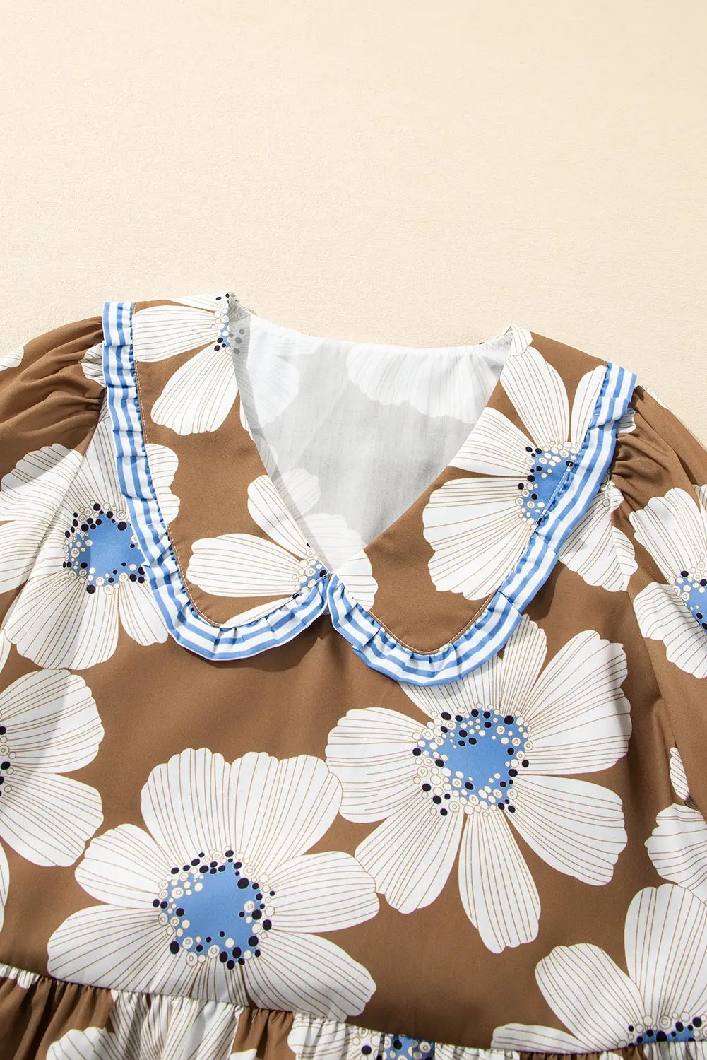Grateful Threads Boutique Floral Print Tie V-Neck Blouse - Blouses