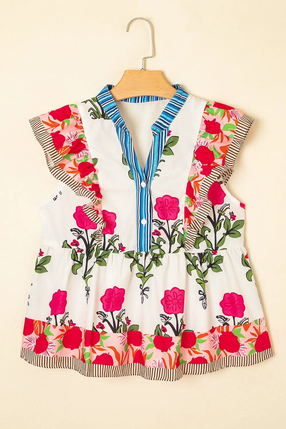 Grateful Threads Boutique The Flirt & Flutter Floral Blouse - Blouses floral sleeveless flutter sleeve blouse