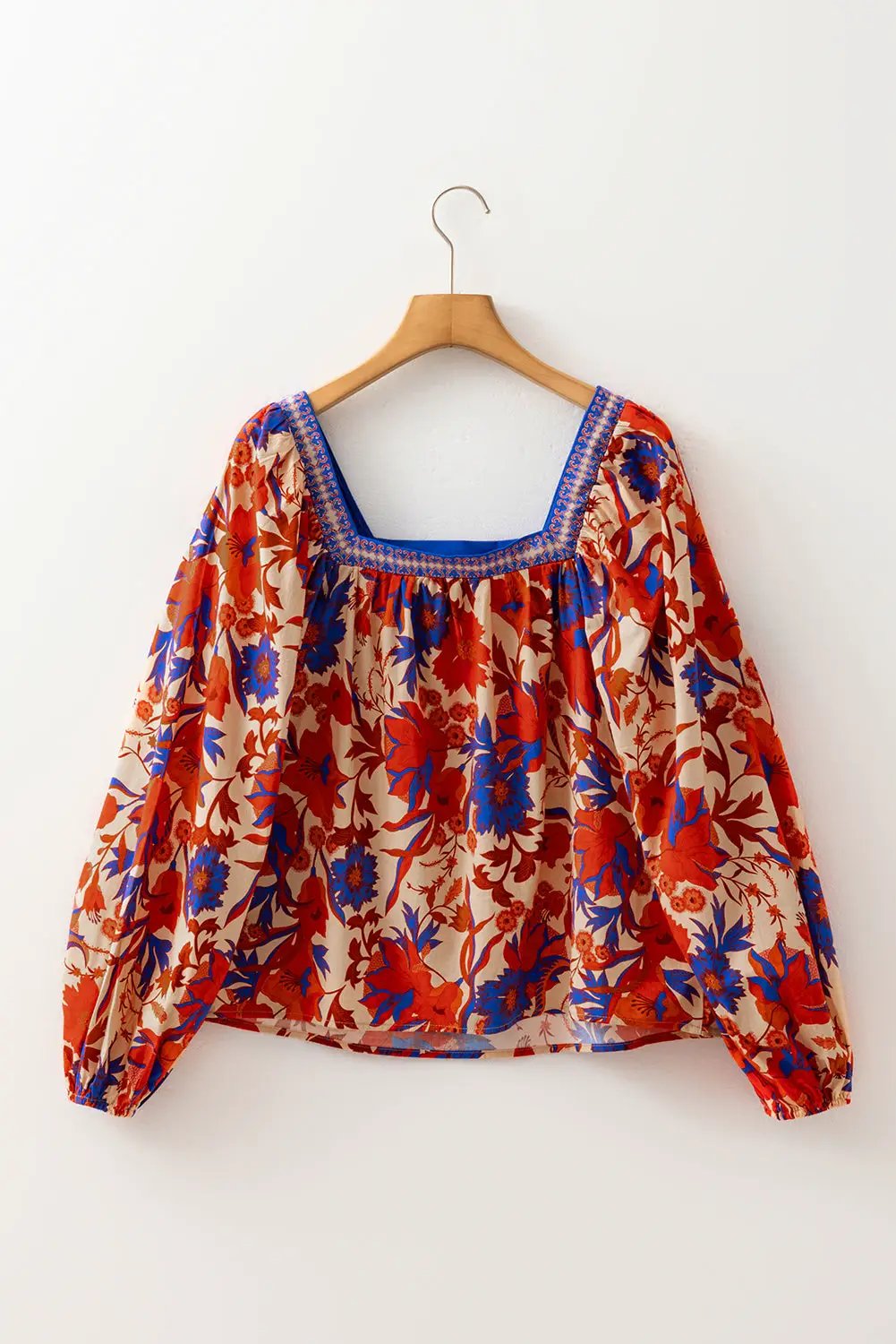Grateful Threads Boutique Multicolor Floral Print Square Neck Backless Loose Fit Blouse - Blouses top-blouse