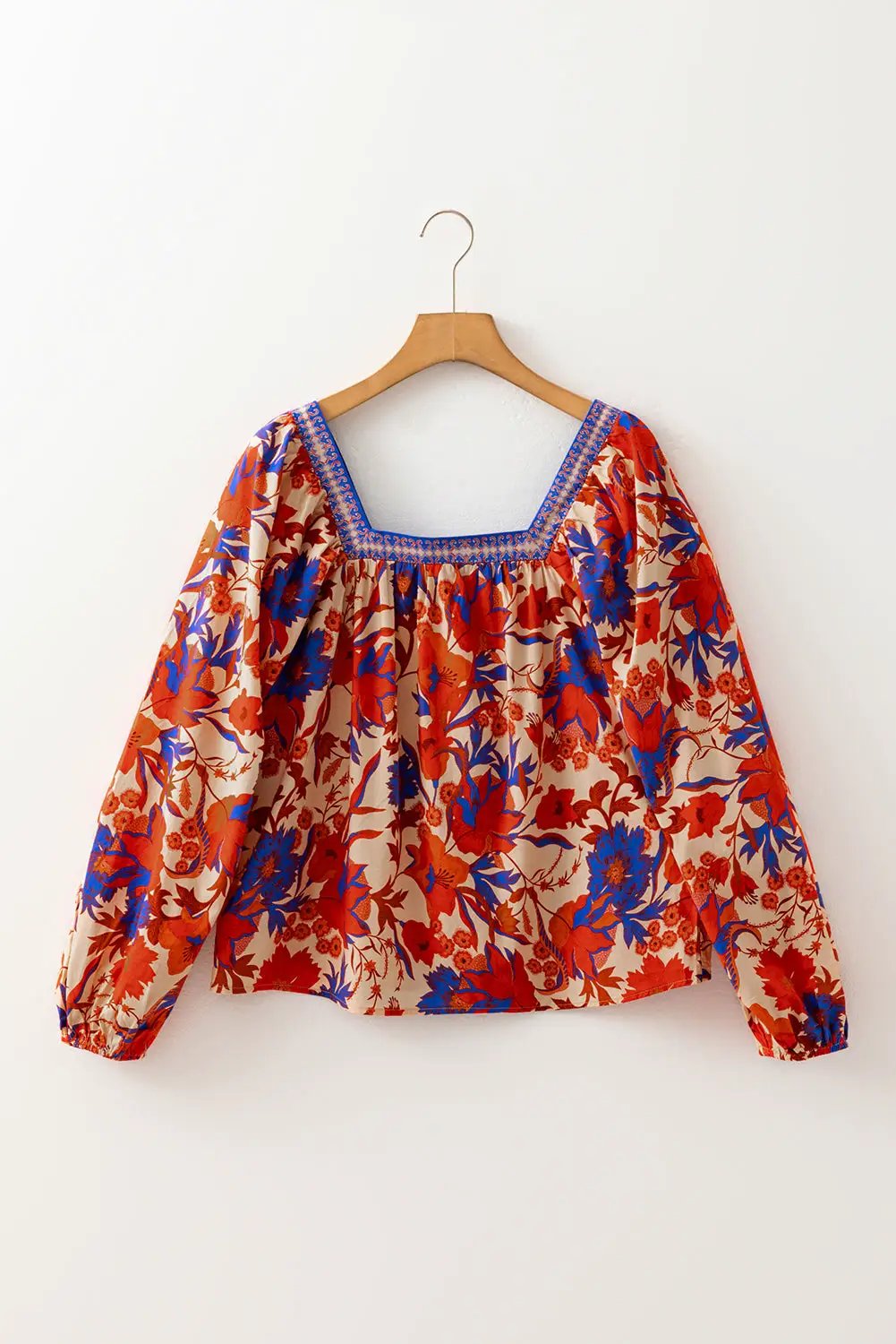 Grateful Threads Boutique Multicolor Floral Print Square Neck Backless Loose Fit Blouse - Blouses top-blouse