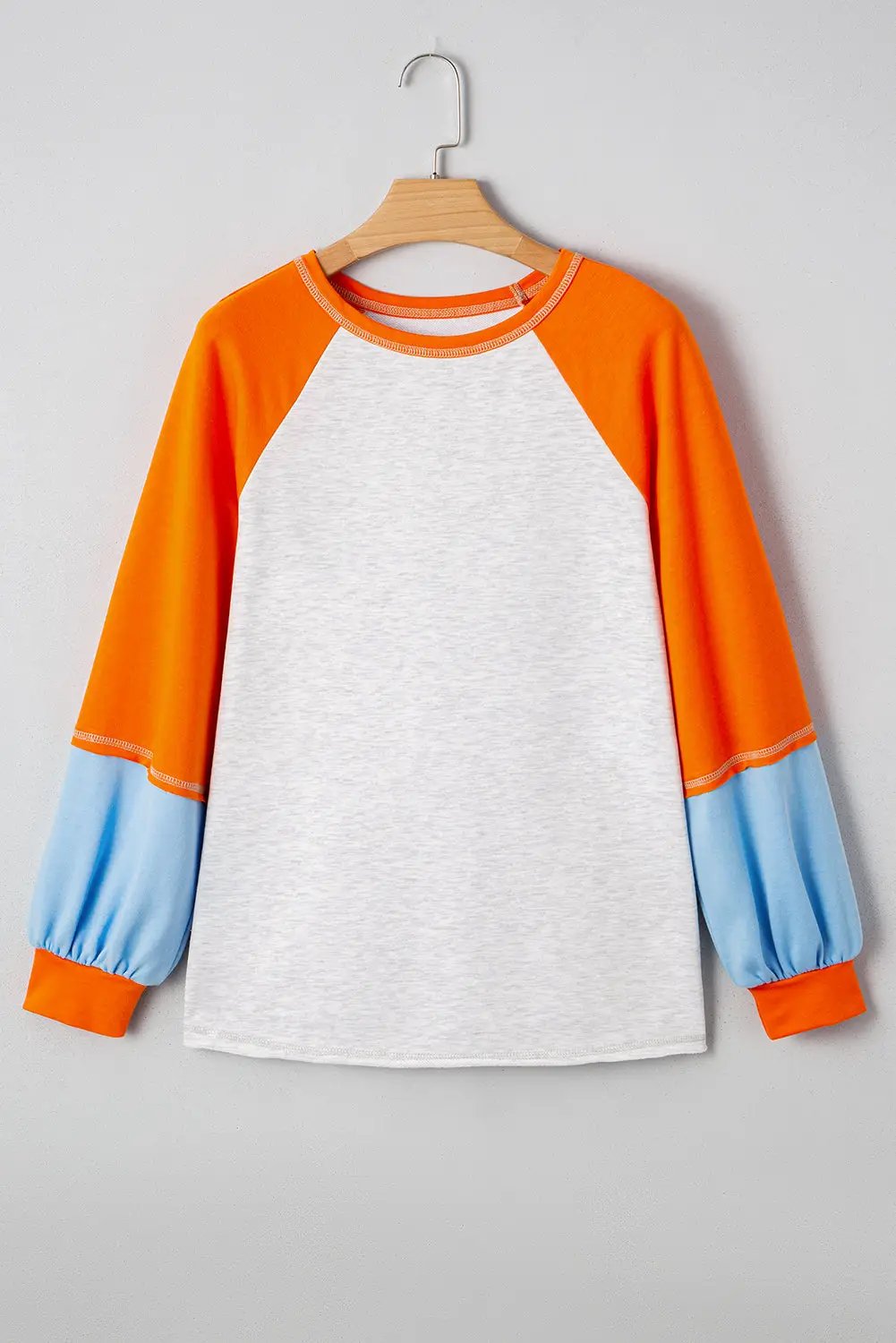 Grateful Threads Boutique Light Grey Color Block Raglan Sleeve Contrast Stitching Loose Fit Top - Sweatshirts Light Grey Color Block Raglan Sleeve Contrast Stitching Loose Fit Top