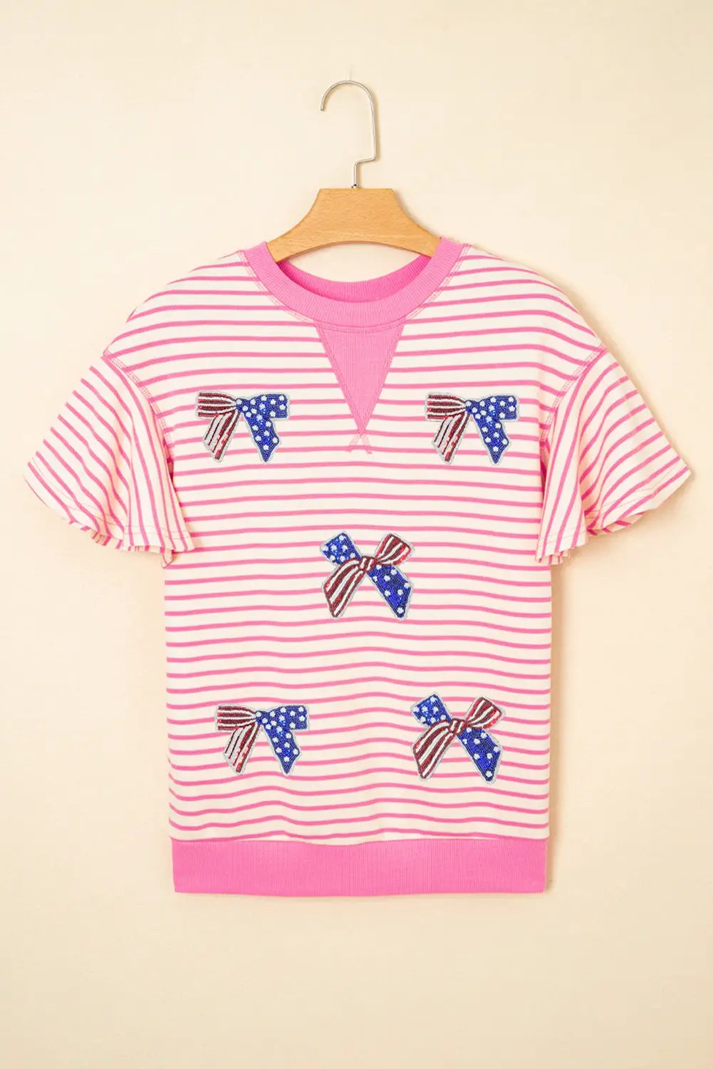 Grateful Threads Boutique “Stars, Stripes & Sass” Sequin Bow Ruffle Tee - Blouses