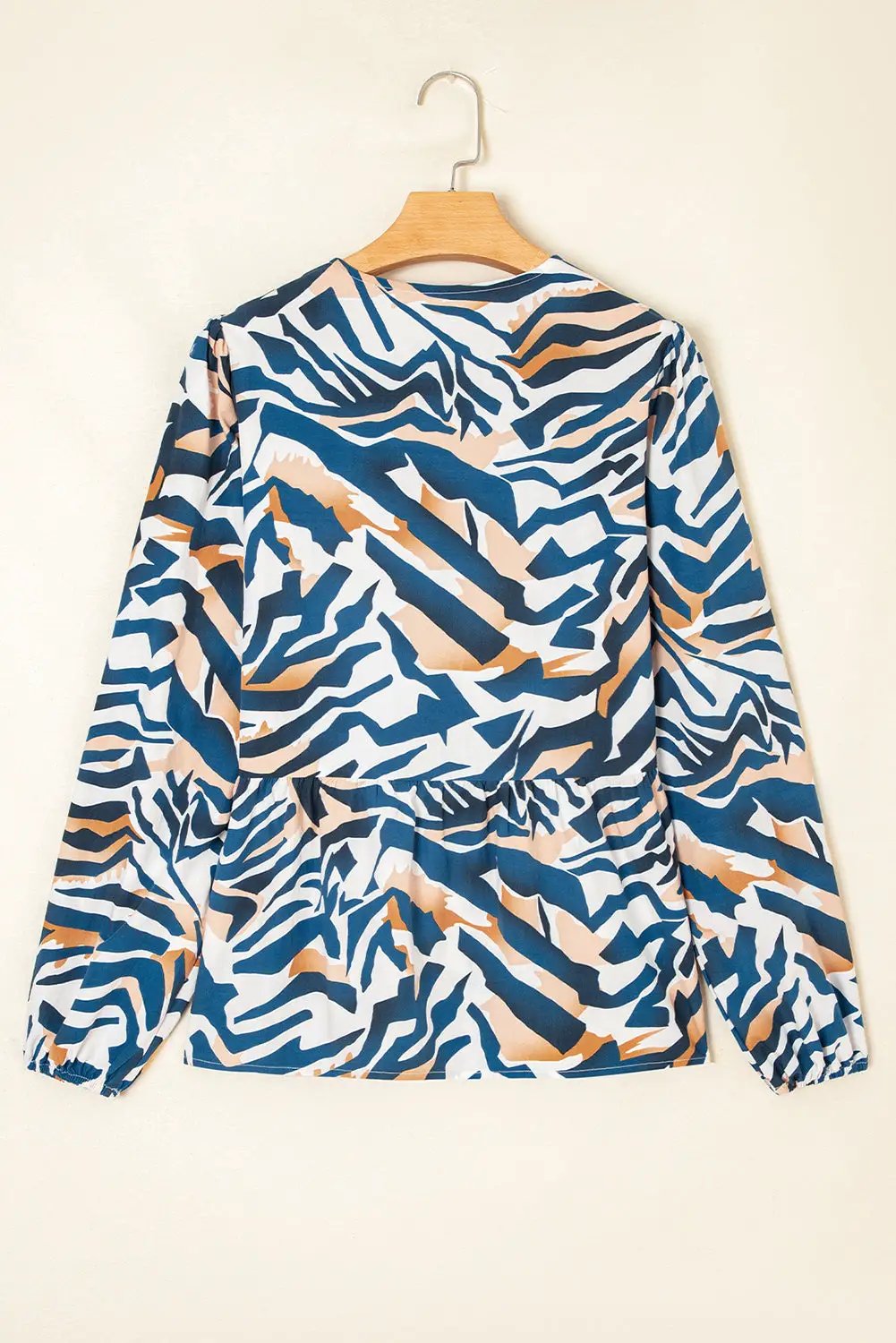Grateful Threads Boutique Blue Zebra Print Tied Front Puff Sleeve Top - Blouses top-blouse