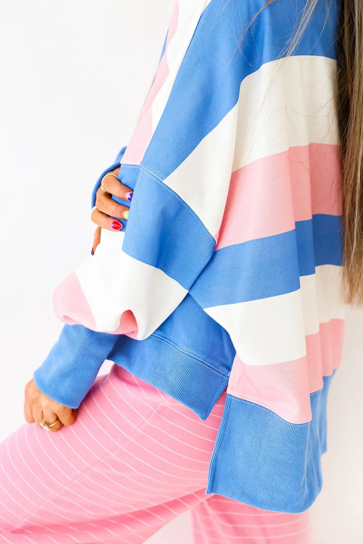 The Linden Long Sleeve Top - Pink Stripe — view 3