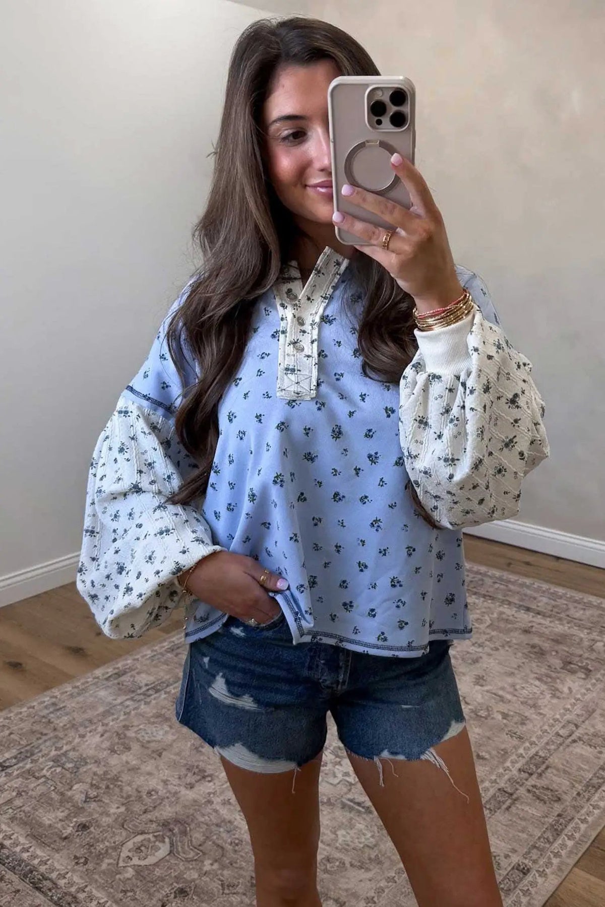 The Kara Long Sleeve Top - Sky Blue — view 3