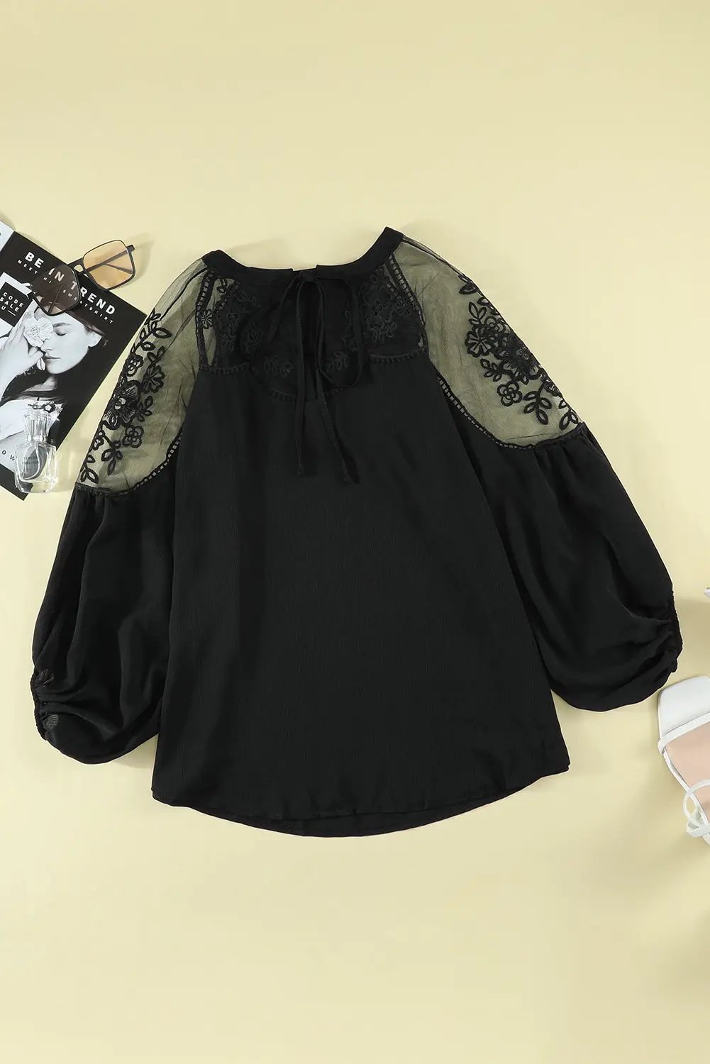 Grateful Threads Boutique The Noir Romance Lace Sleeve Blouse - Blouses Black Formal Invitation Lace Blouse