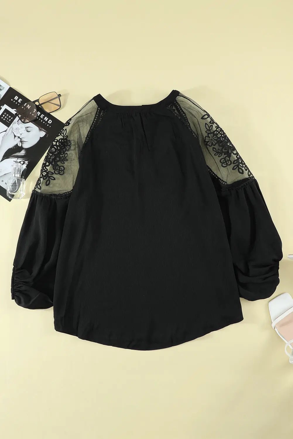 Grateful Threads Boutique The Noir Romance Lace Sleeve Blouse - Blouses Black Formal Invitation Lace Blouse