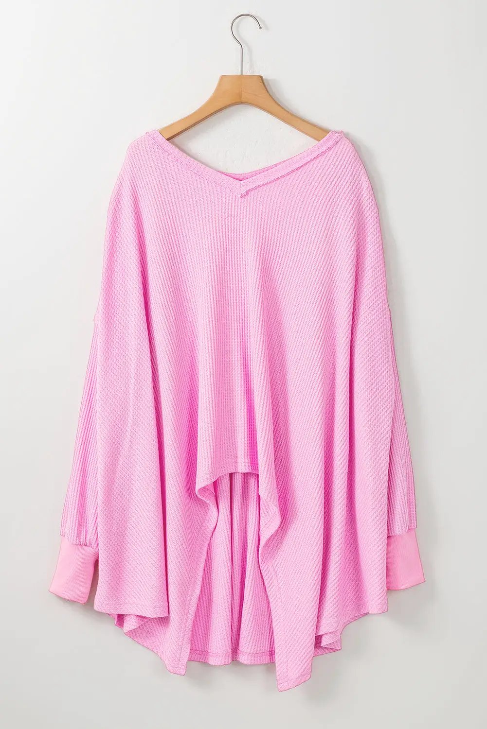 Grateful Threads Boutique Bubblegum Babe Oversized Waffle Knit High Low Top - Clothing Tops Bonbon Waffle Knit Exposed Seam High Low Top