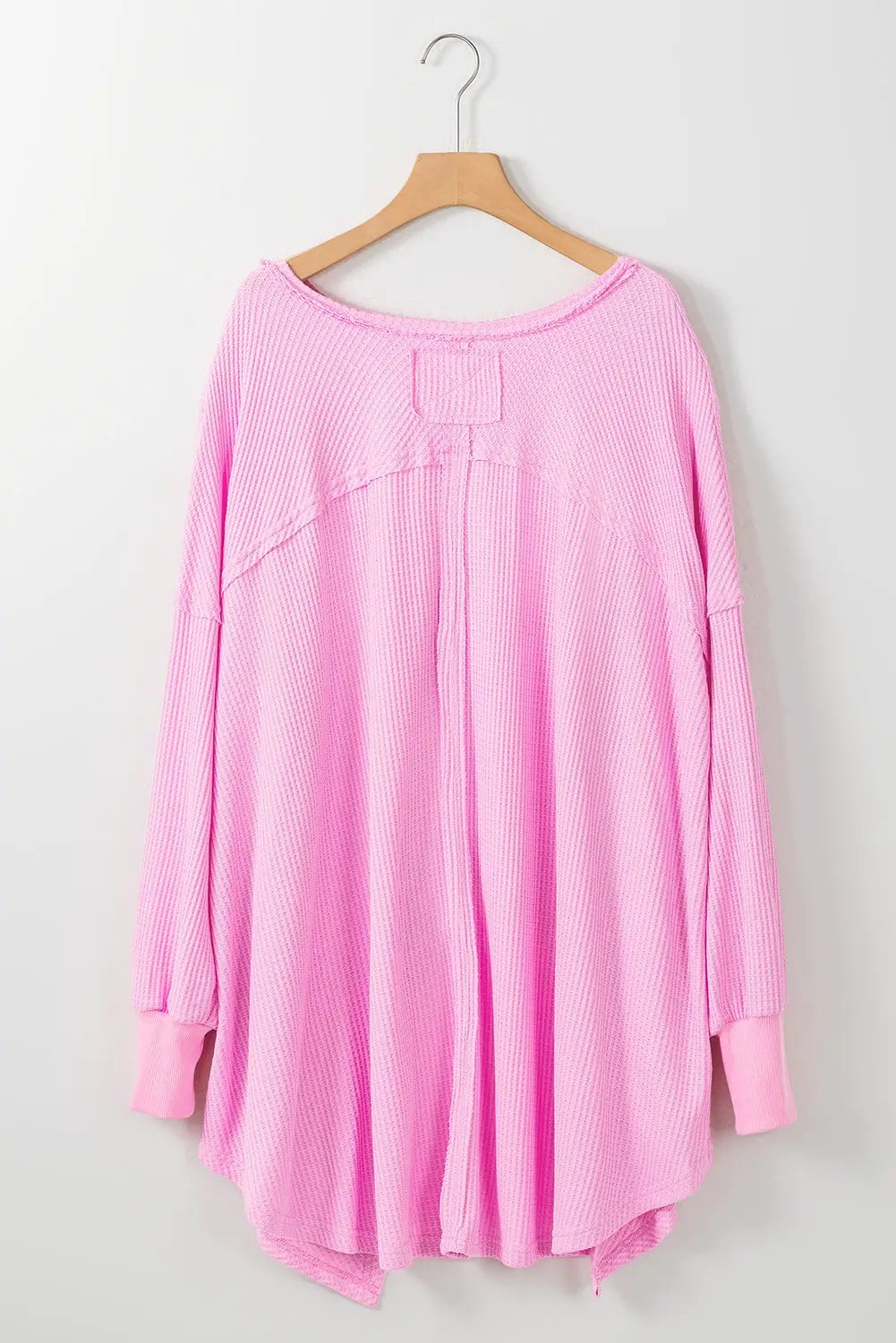 Grateful Threads Boutique Bubblegum Babe Oversized Waffle Knit High Low Top - Clothing Tops Bonbon Waffle Knit Exposed Seam High Low Top