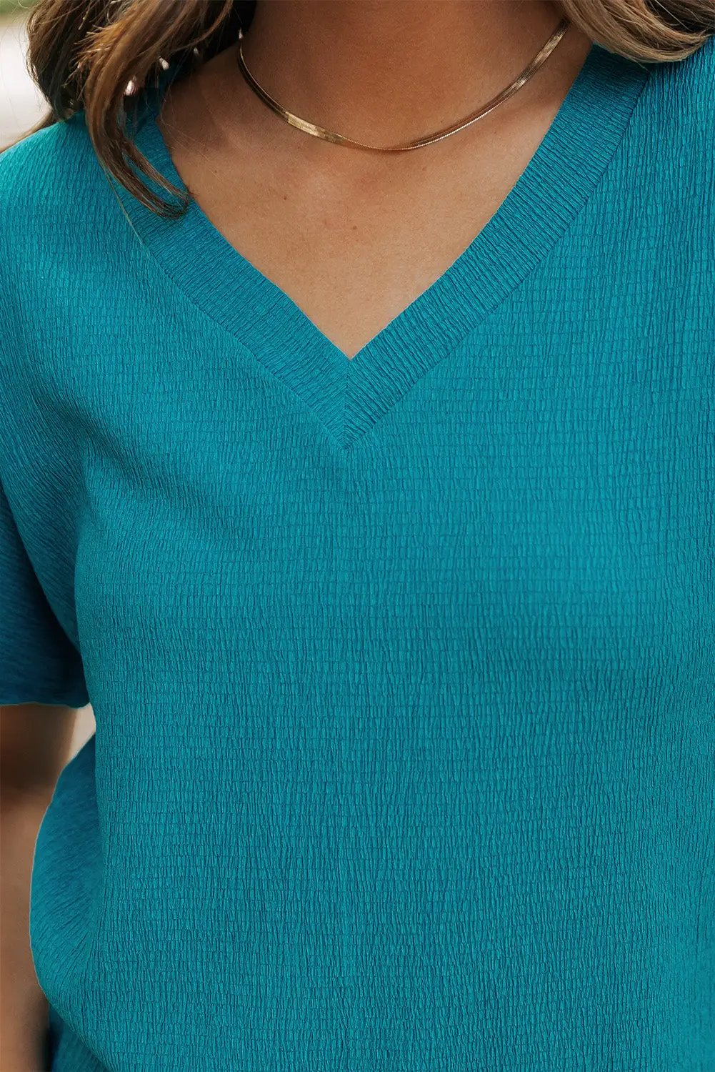 Grateful Threads Boutique Blue Sapphire Crinkled V-Neck - T-Shirts