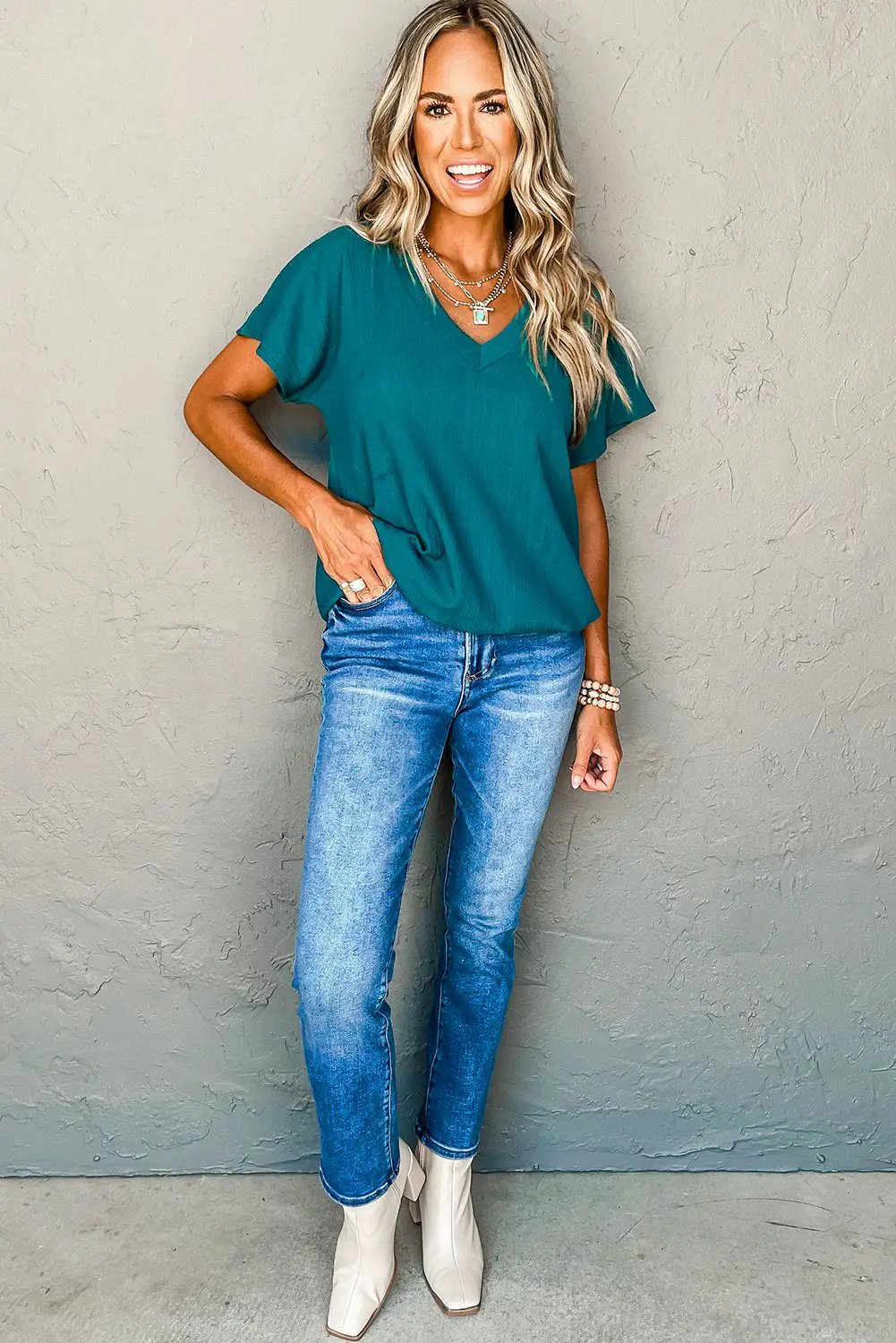 Grateful Threads Boutique Blue Sapphire Crinkled V-Neck - T-Shirts