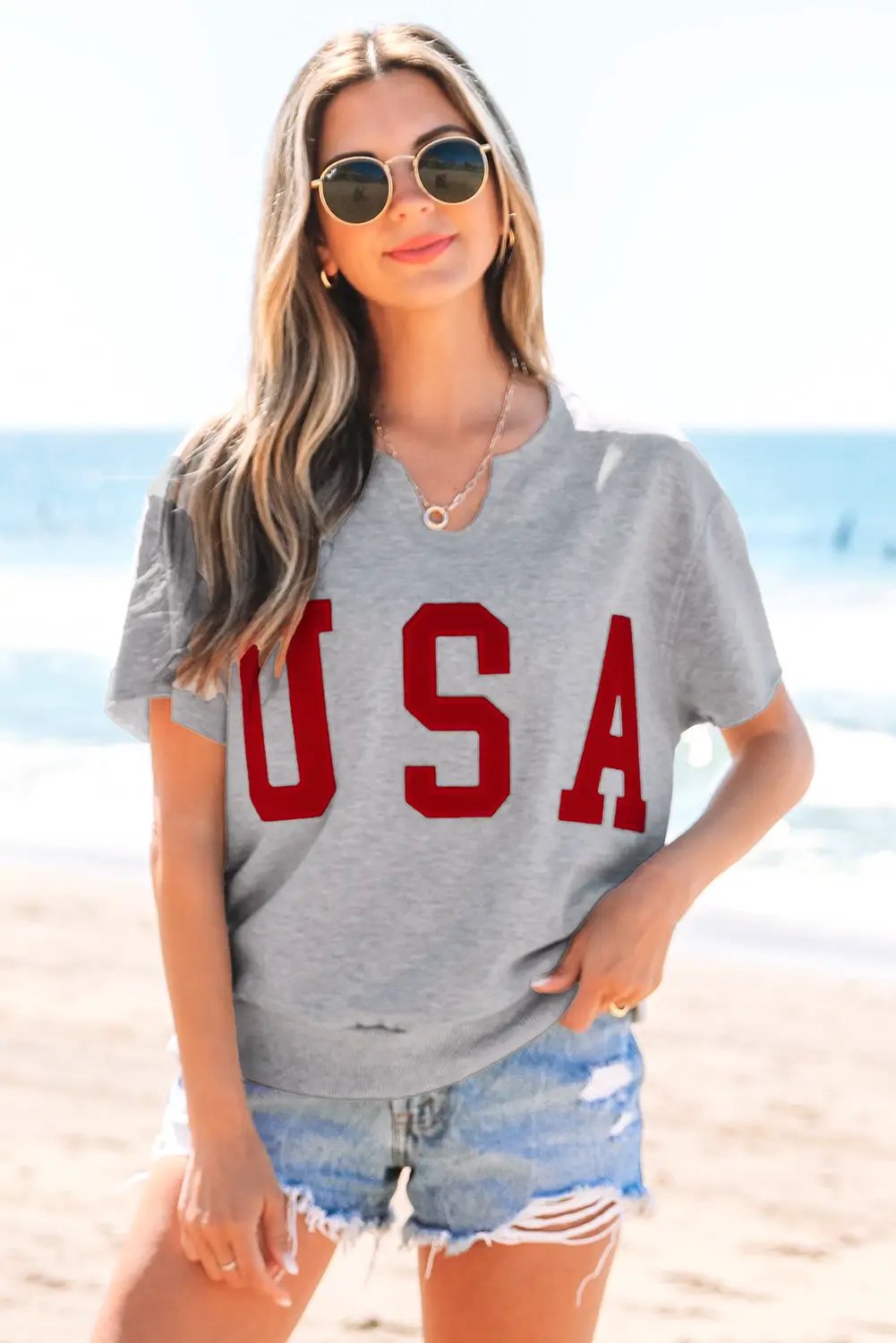 Grateful Threads Boutique USA Notched Neck Loose Tee - T-Shirts USA loose tee