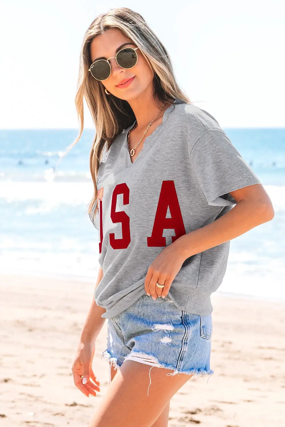 Grateful Threads Boutique USA Notched Neck Loose Tee - T-Shirts USA loose tee