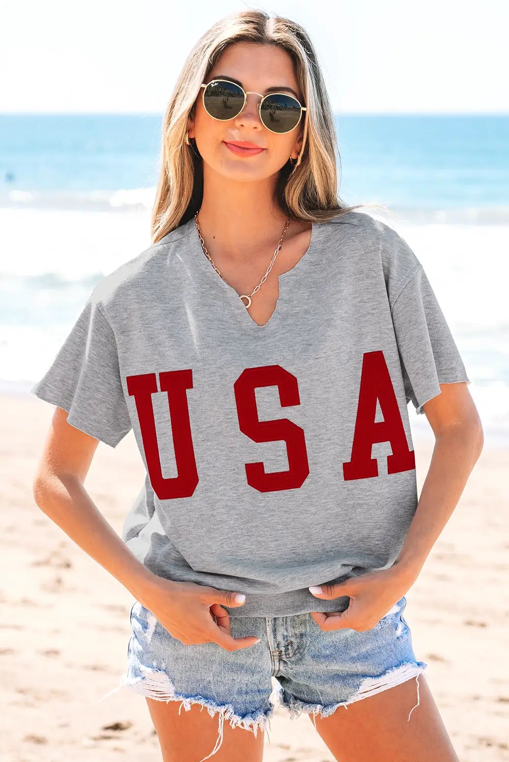 Grateful Threads Boutique USA Notched Neck Loose Tee - T-Shirts USA loose tee