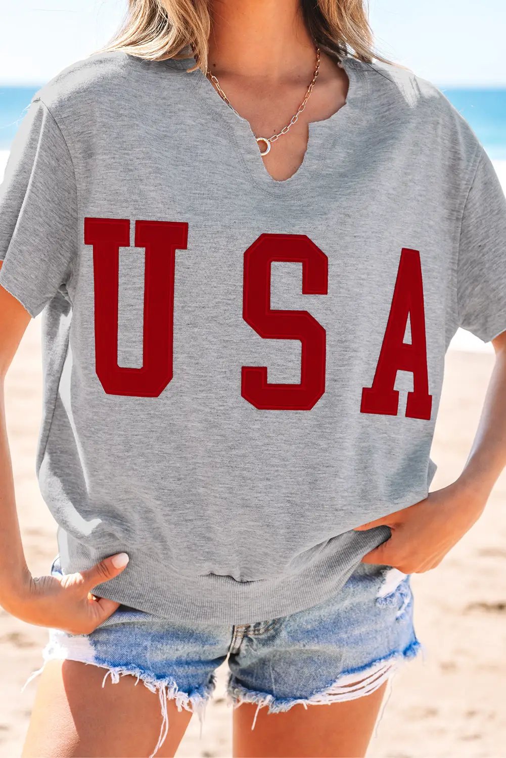Grateful Threads Boutique USA Notched Neck Loose Tee - T-Shirts USA loose tee
