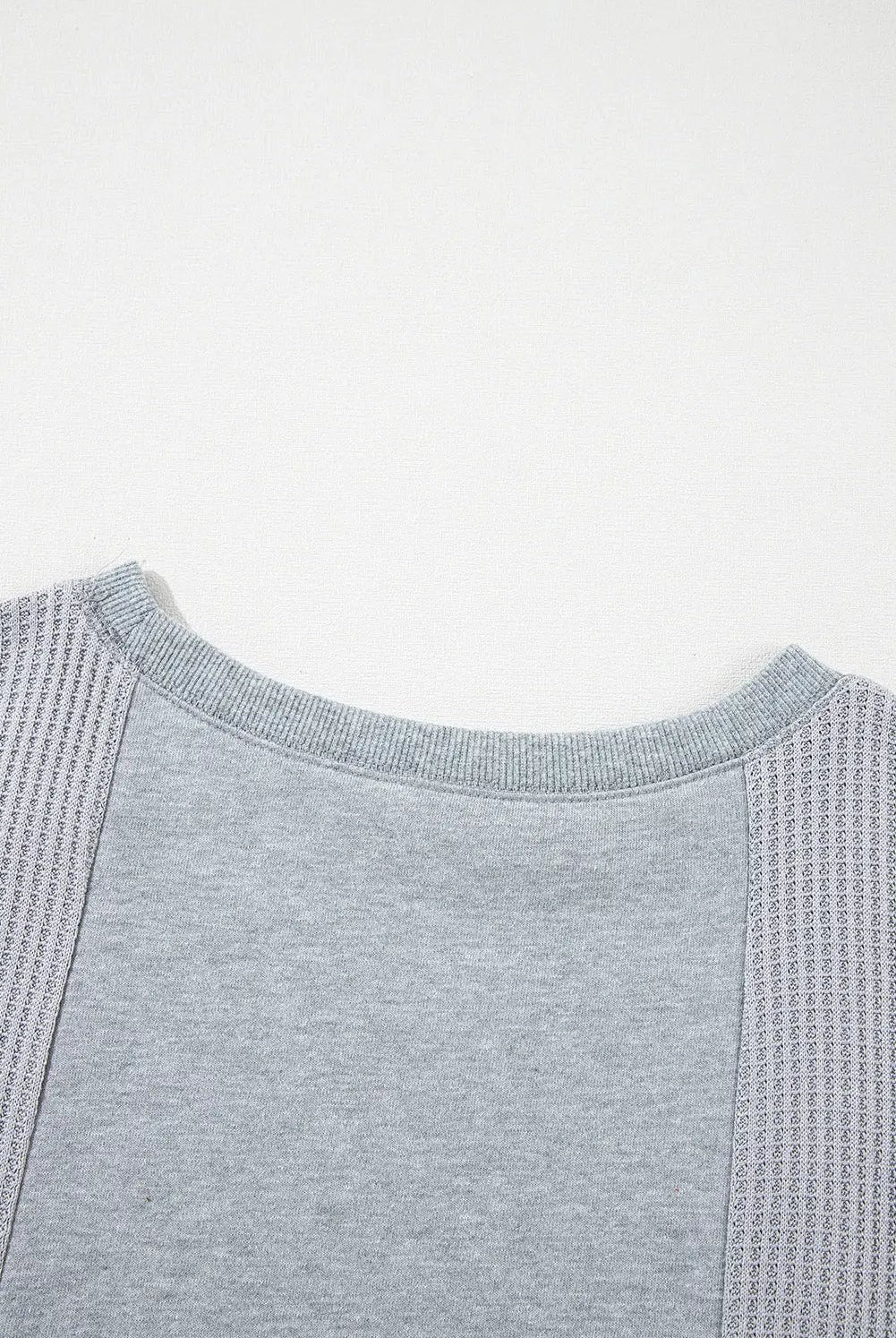 Grateful Threads Boutique Light Grey Waffle Patchwork Long Sleeve Raw Hem Pullover Top - Clothing Tops