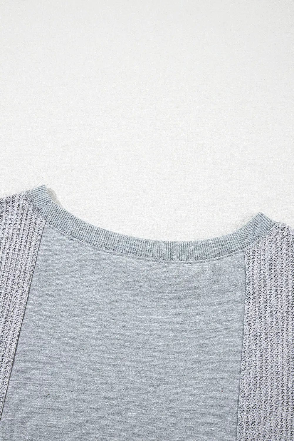 Grateful Threads Boutique Light Grey Waffle Patchwork Long Sleeve Raw Hem Pullover Top - Clothing Tops