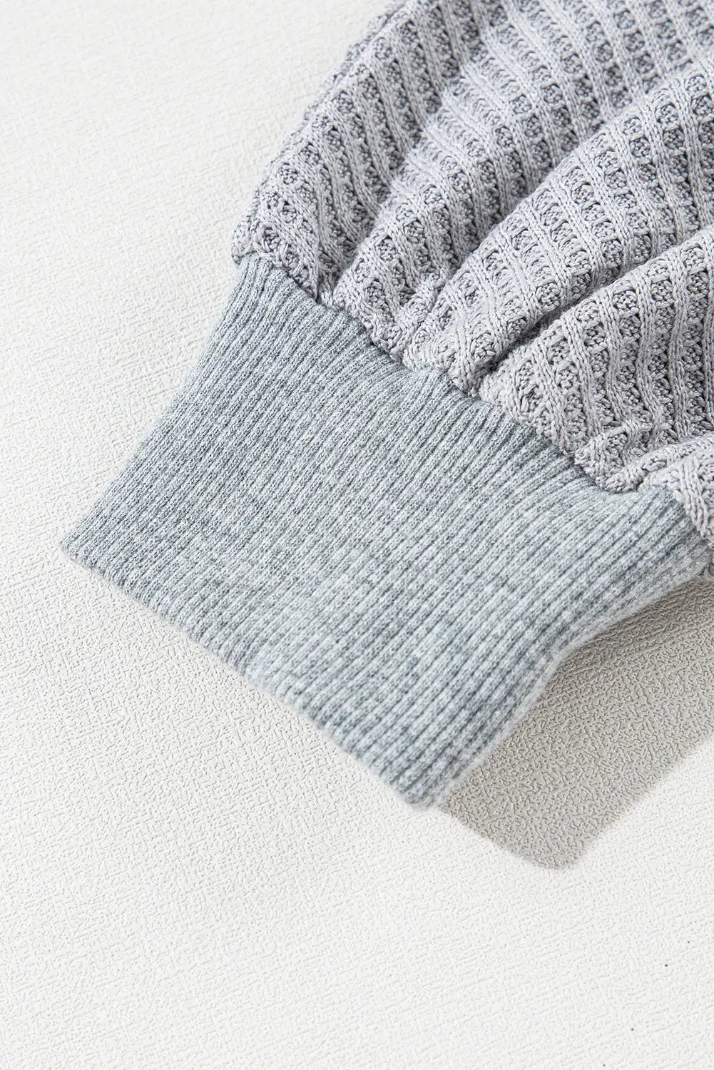 Grateful Threads Boutique Light Grey Waffle Patchwork Long Sleeve Raw Hem Pullover Top - Clothing Tops