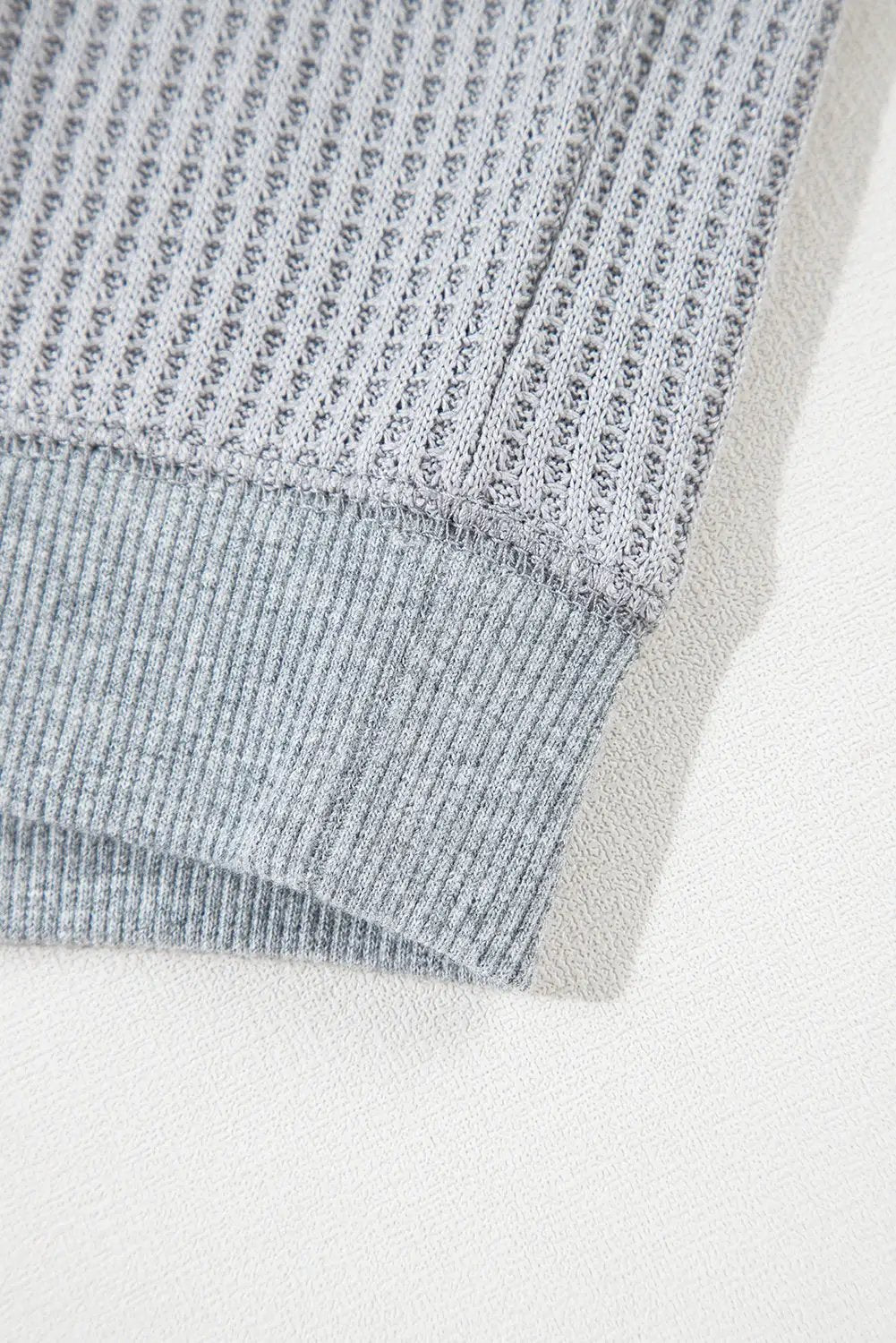 Grateful Threads Boutique Light Grey Waffle Patchwork Long Sleeve Raw Hem Pullover Top - Clothing Tops