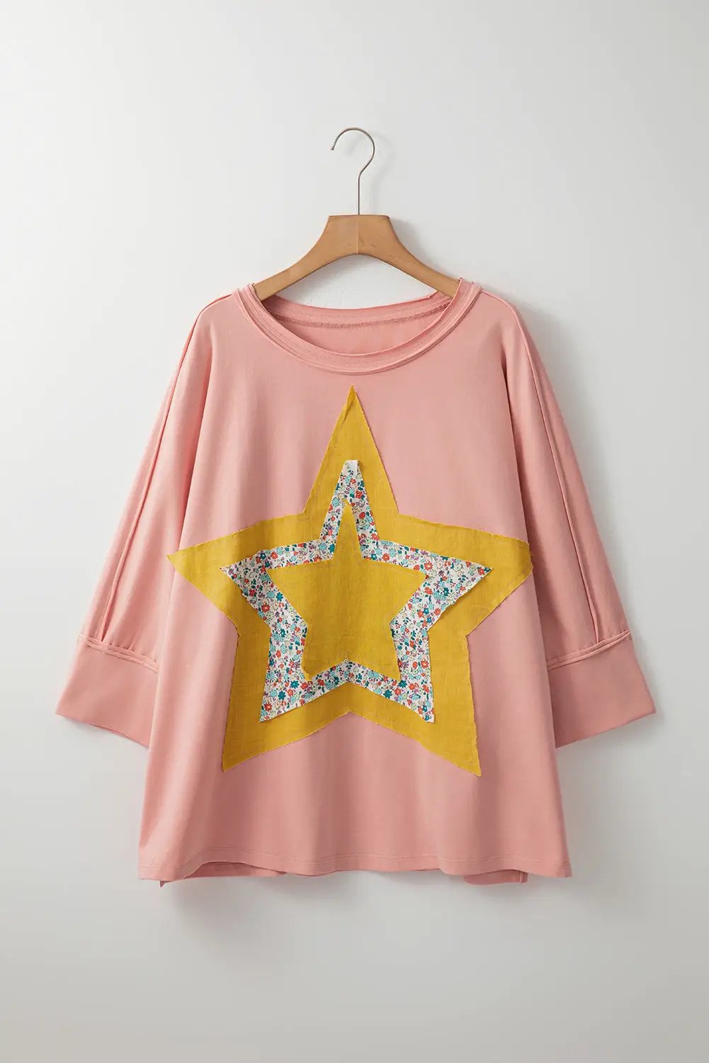 Grateful Threads Boutique Rose Tan Floral Starbust Exposed Seam Mineral Wash Top - Blouses Rose Tan Floral Starbust Exposed Seam Mineral Wash Top